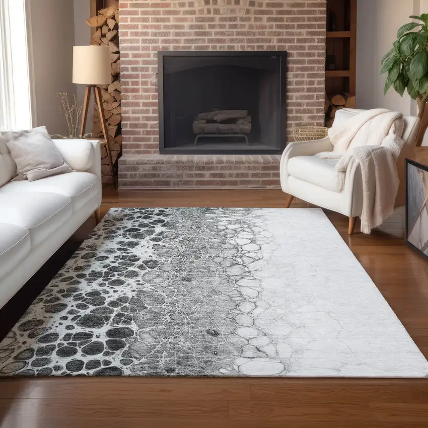 Gray Silver And Charcoal Abstract Washable Indoor Outdoor Area Rug Photo 8