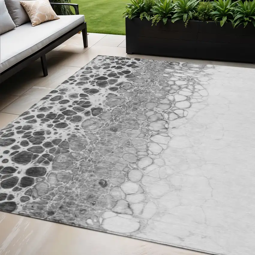 Gray Silver And Charcoal Abstract Washable Indoor Outdoor Area Rug Photo 1