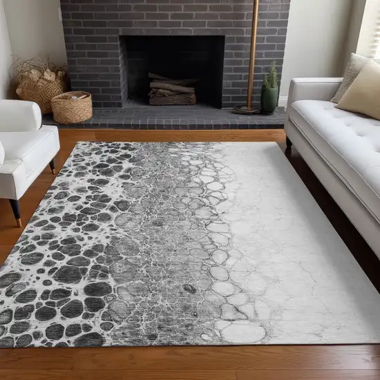 Gray Silver And Charcoal Abstract Washable Indoor Outdoor Area Rug Photo 7