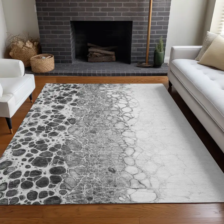 Gray Silver And Charcoal Abstract Washable Indoor Outdoor Area Rug Photo 7