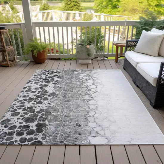 Gray Silver And Charcoal Abstract Washable Indoor Outdoor Area Rug Photo 9