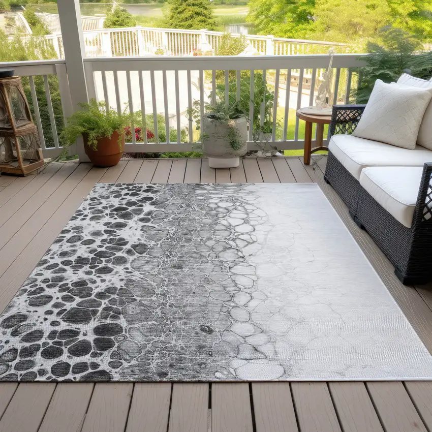 Gray Silver And Charcoal Abstract Washable Indoor Outdoor Area Rug Photo 9