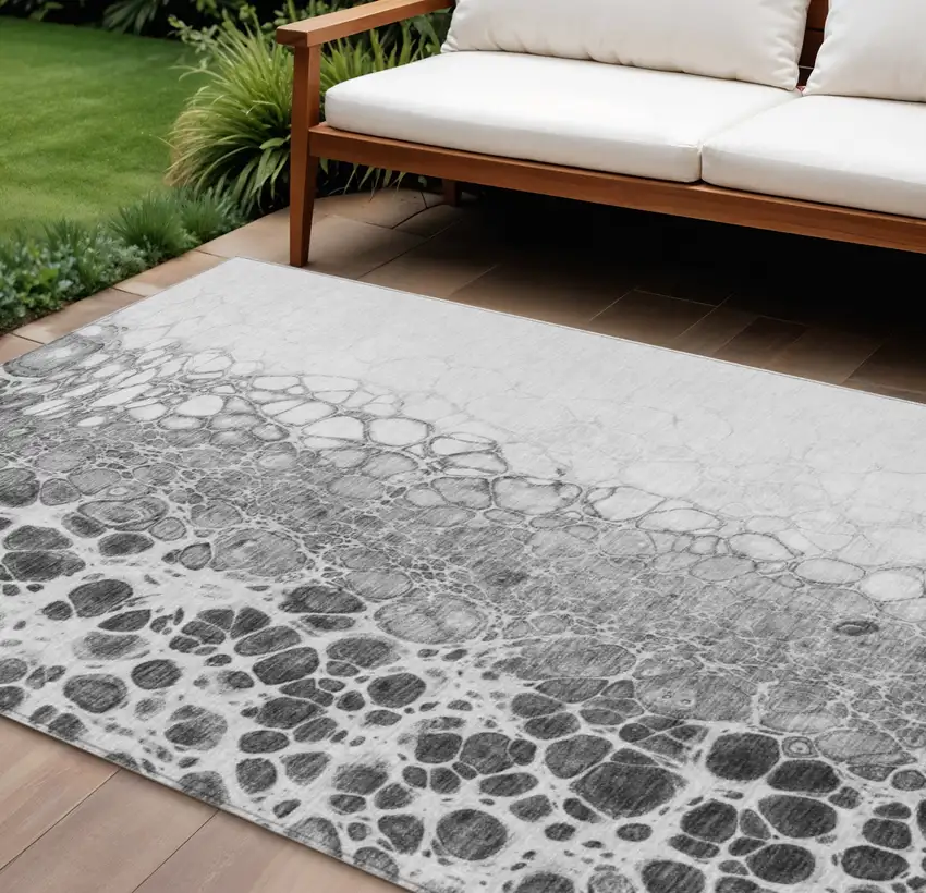Gray Silver And Charcoal Abstract Washable Indoor Outdoor Area Rug Photo 1