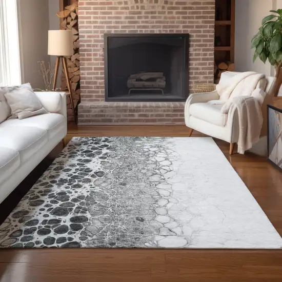 Gray Silver And Charcoal Abstract Washable Indoor Outdoor Area Rug Photo 8