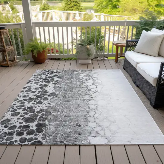 Gray Silver And Charcoal Abstract Washable Indoor Outdoor Area Rug Photo 9