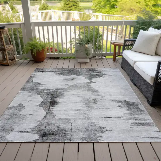 Gray Silver And Charcoal Abstract Washable Indoor Outdoor Area Rug Photo 9