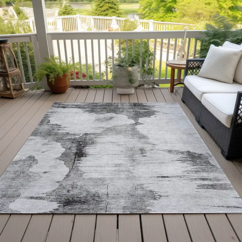 Gray Silver And Charcoal Abstract Washable Indoor Outdoor Area Rug Photo 9
