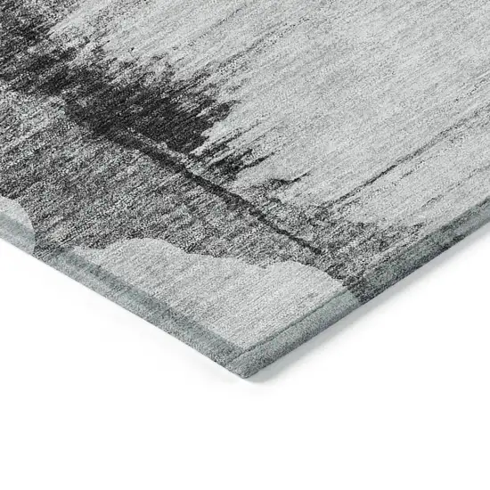 Gray Silver And Charcoal Abstract Washable Indoor Outdoor Area Rug Photo 4