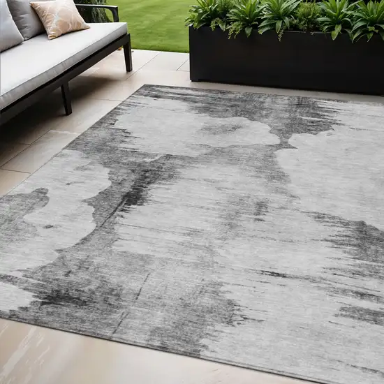 Gray Silver And Charcoal Abstract Washable Indoor Outdoor Area Rug Photo 1