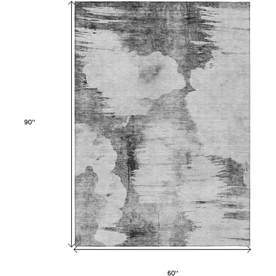 Gray Silver And Charcoal Abstract Washable Indoor Outdoor Area Rug Photo 3