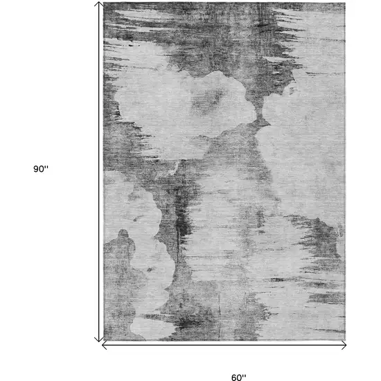 Gray Silver And Charcoal Abstract Washable Indoor Outdoor Area Rug Photo 3