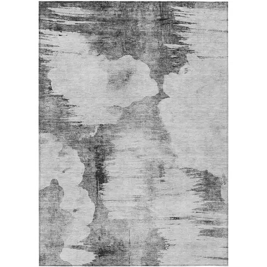 Gray Silver And Charcoal Abstract Washable Indoor Outdoor Area Rug Photo 1