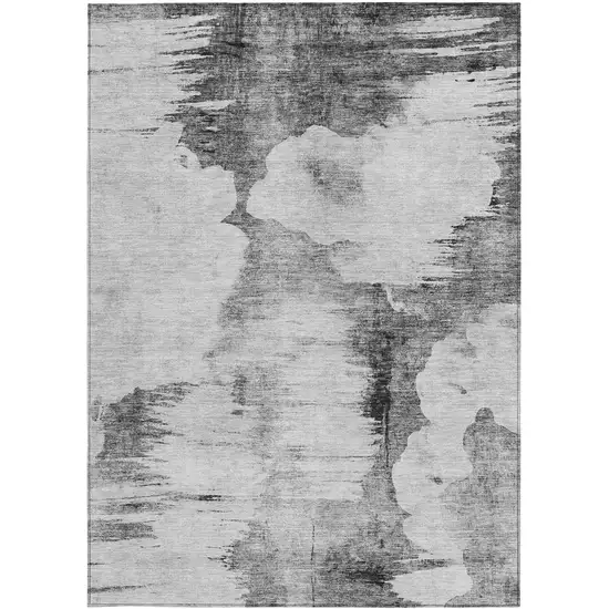 Gray Silver And Charcoal Abstract Washable Indoor Outdoor Area Rug Photo 5