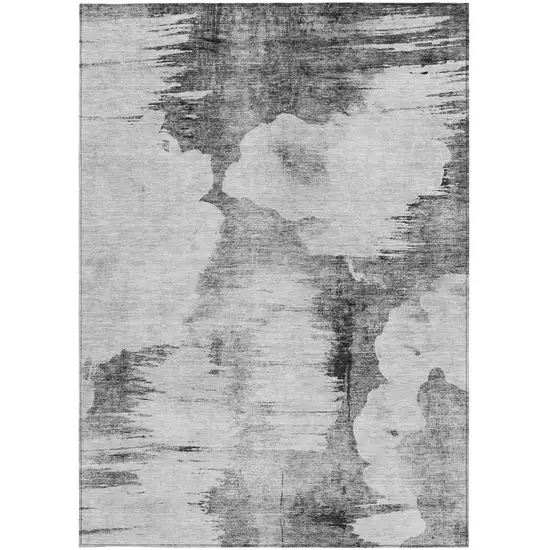 Gray Silver And Charcoal Abstract Washable Indoor Outdoor Area Rug Photo 5