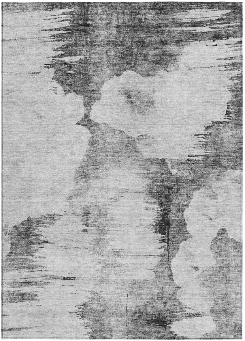 Gray Silver And Charcoal Abstract Washable Indoor Outdoor Area Rug Photo 5