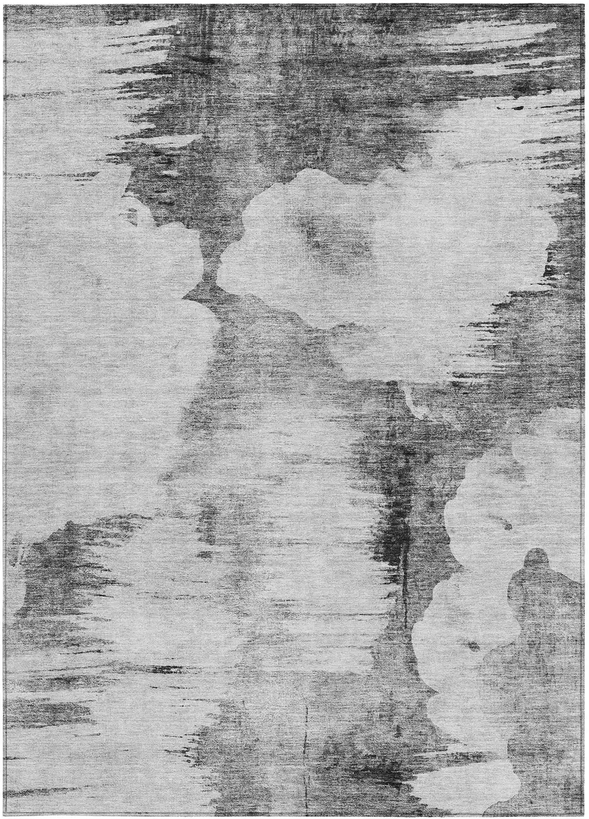 Gray Silver And Charcoal Abstract Washable Indoor Outdoor Area Rug Photo 5