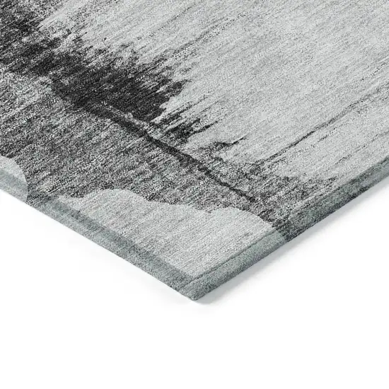 Gray Silver And Charcoal Abstract Washable Indoor Outdoor Area Rug Photo 3