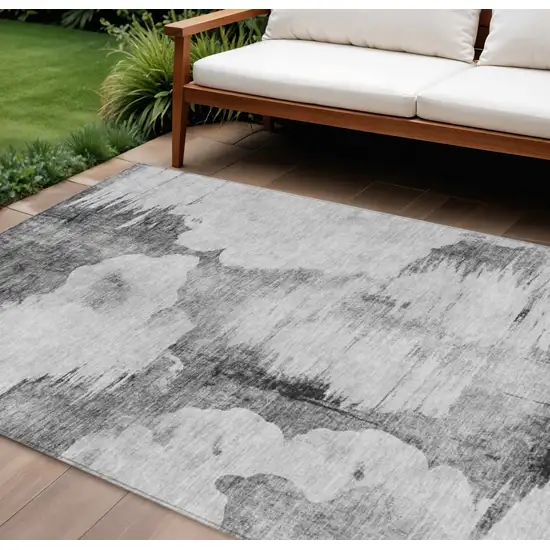 Gray Silver And Charcoal Abstract Washable Indoor Outdoor Area Rug Photo 1