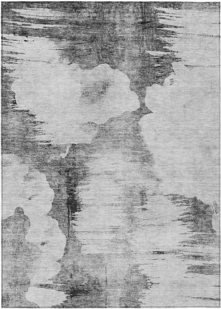 Gray Silver And Charcoal Abstract Washable Indoor Outdoor Area Rug Photo 2
