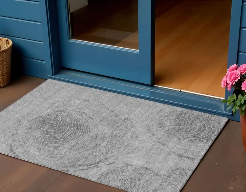 Gray Silver And Charcoal Abstract Washable Indoor Outdoor Area Rug Photo 1