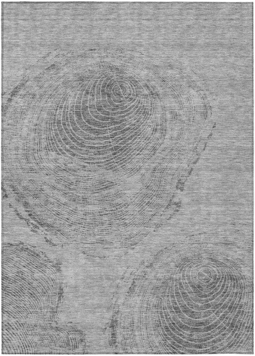 Gray Silver And Charcoal Abstract Washable Indoor Outdoor Area Rug Photo 1