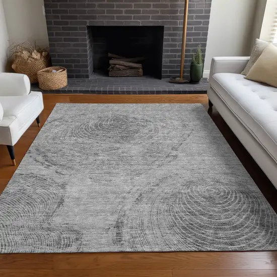 Gray Silver And Charcoal Abstract Washable Indoor Outdoor Area Rug Photo 7