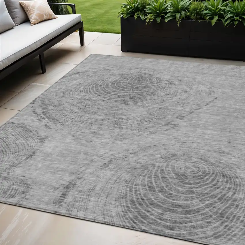 Gray Silver And Charcoal Abstract Washable Indoor Outdoor Area Rug Photo 1