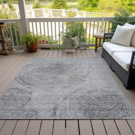 Gray Silver And Charcoal Abstract Washable Indoor Outdoor Area Rug Photo 9
