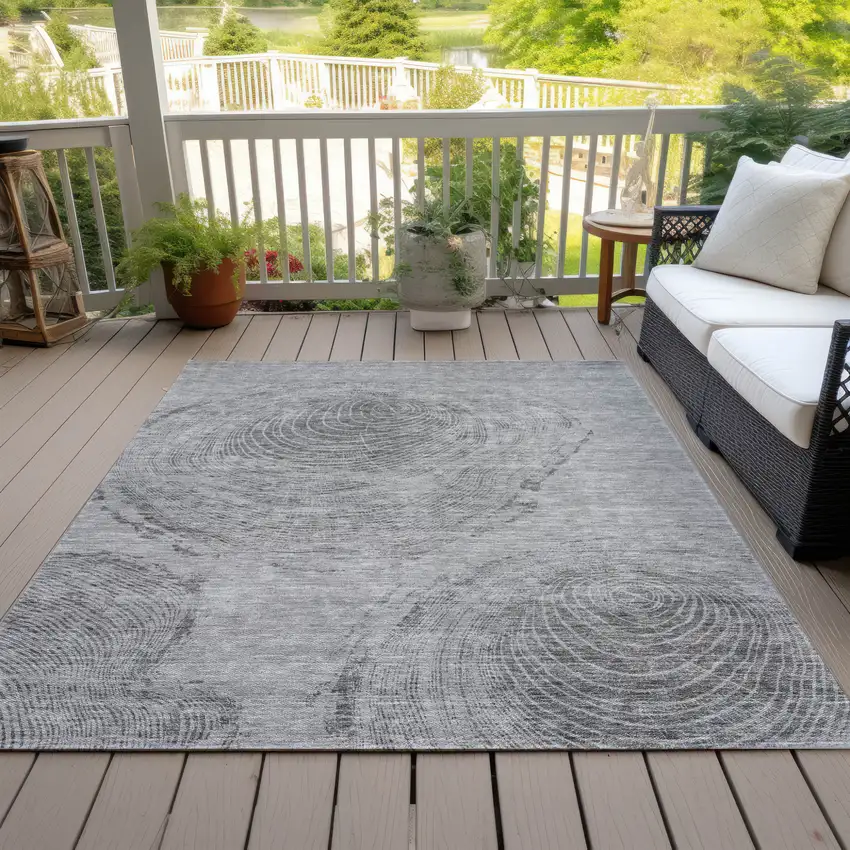 Gray Silver And Charcoal Abstract Washable Indoor Outdoor Area Rug Photo 9