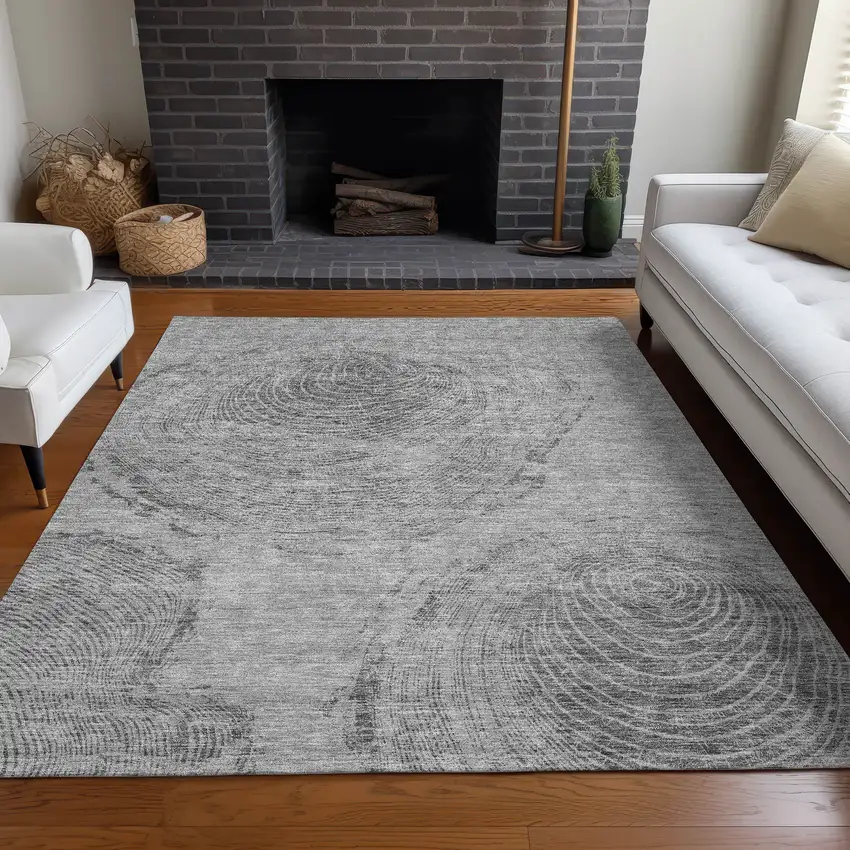 Gray Silver And Charcoal Abstract Washable Indoor Outdoor Area Rug Photo 6