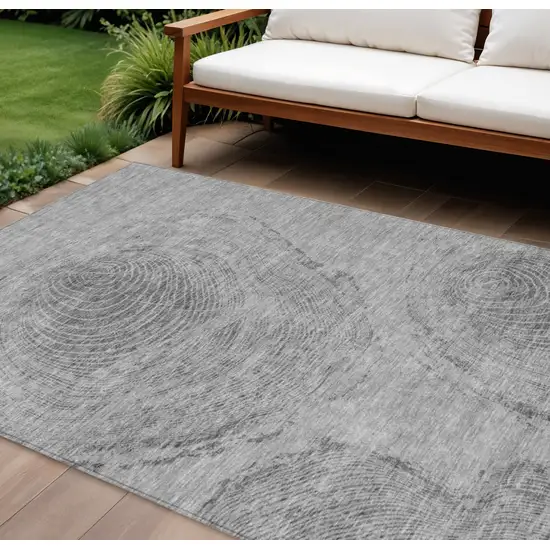 Gray Silver And Charcoal Abstract Washable Indoor Outdoor Area Rug Photo 1