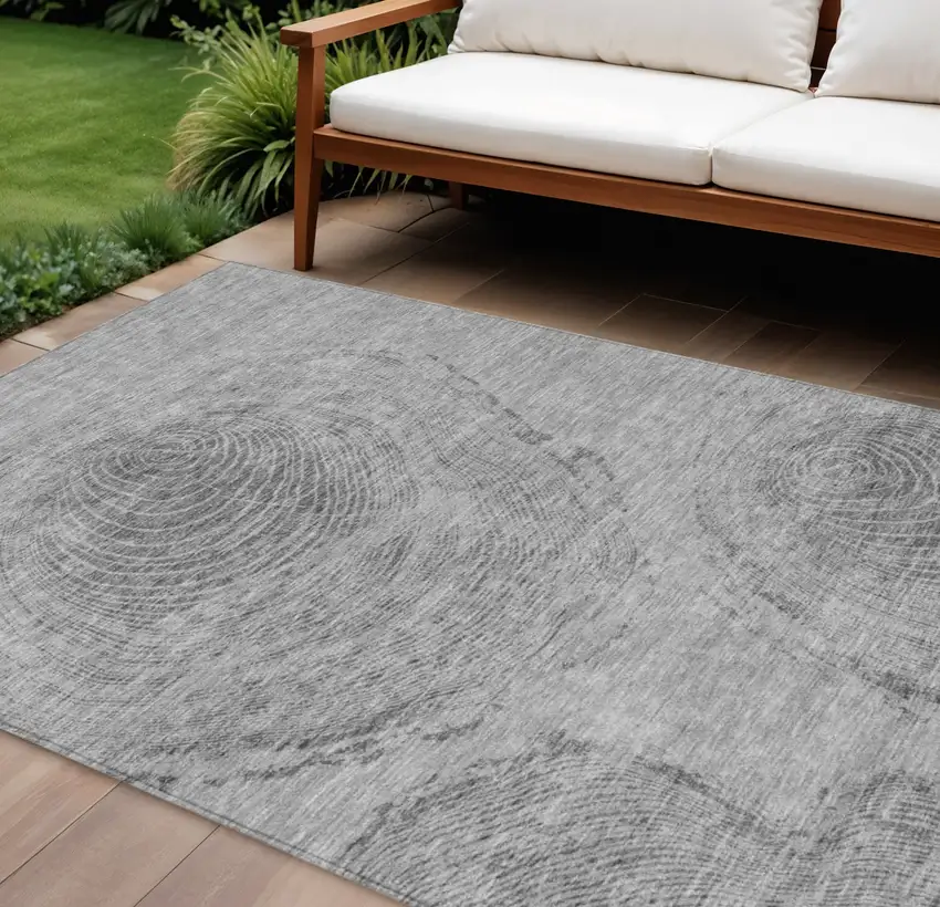 Gray Silver And Charcoal Abstract Washable Indoor Outdoor Area Rug Photo 1