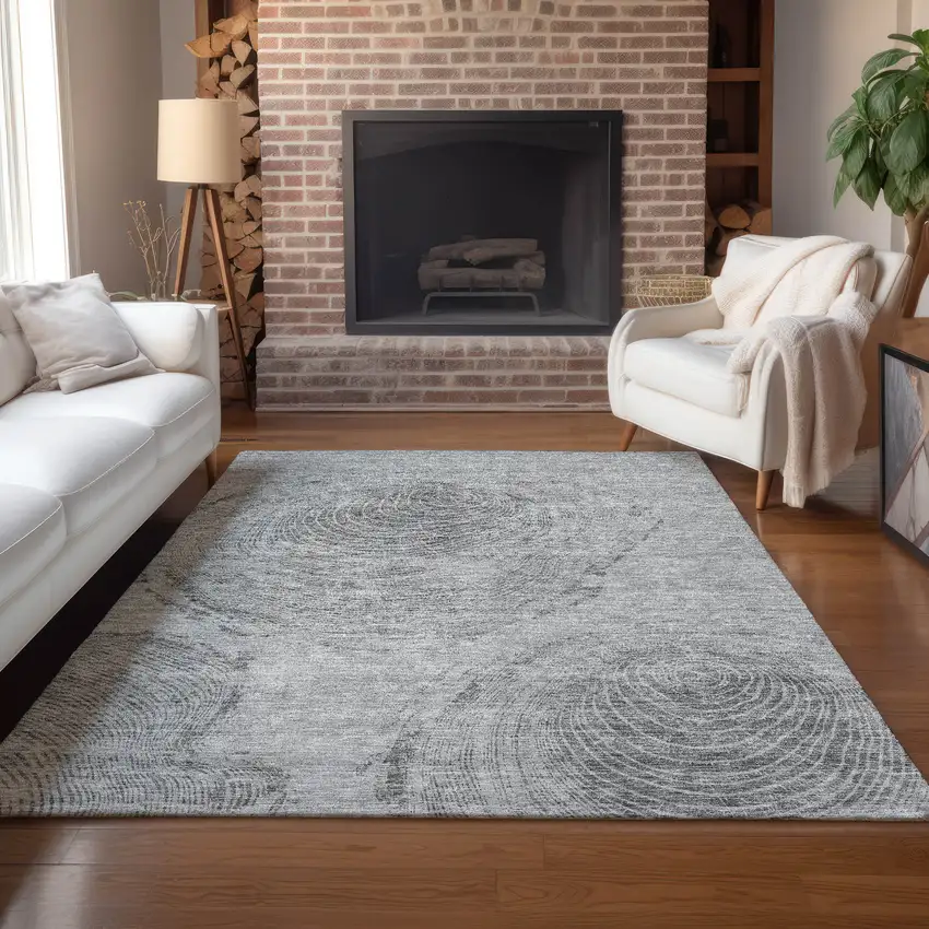 Gray Silver And Charcoal Abstract Washable Indoor Outdoor Area Rug Photo 7