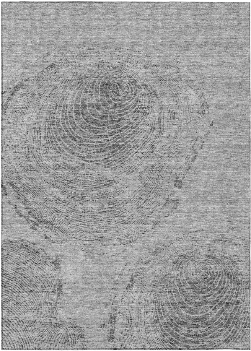 Gray Silver And Charcoal Abstract Washable Indoor Outdoor Area Rug Photo 1