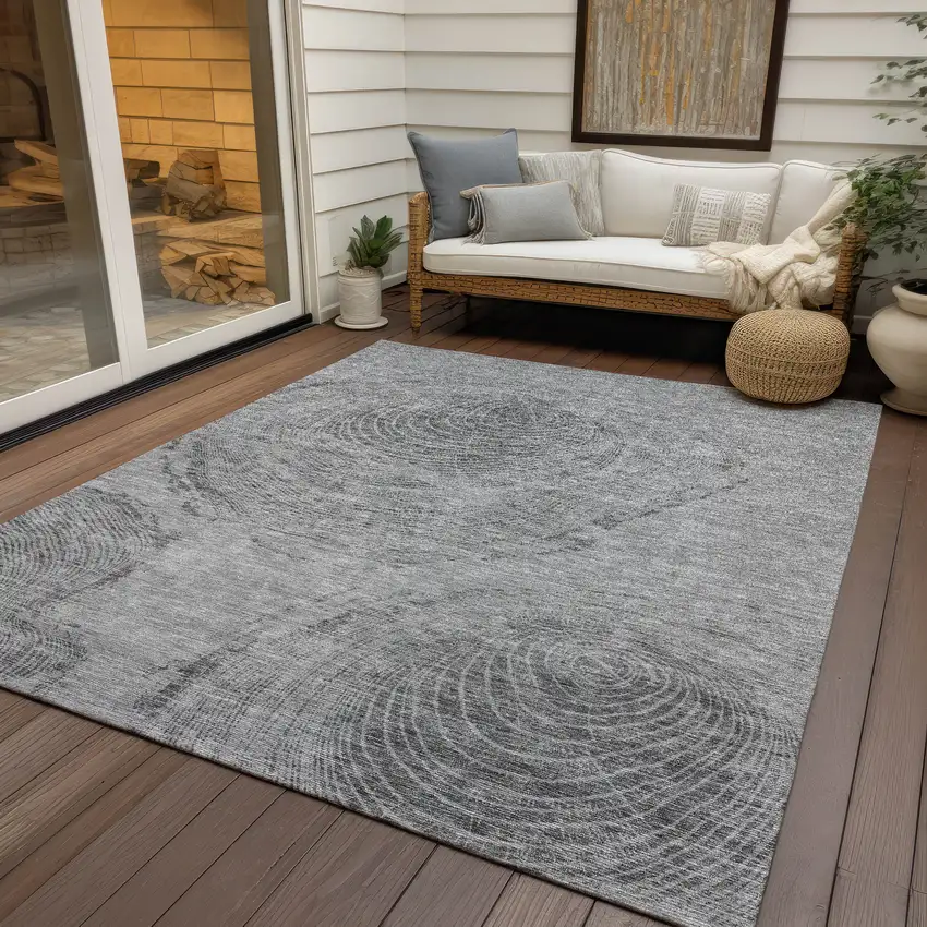 Gray Silver And Charcoal Abstract Washable Indoor Outdoor Area Rug Photo 5