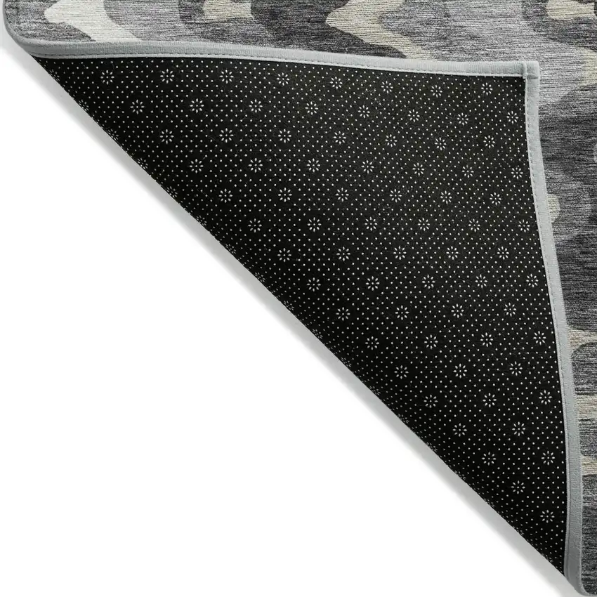 Gray Silver And Charcoal Abstract Washable Indoor Outdoor Area Rug Photo 2
