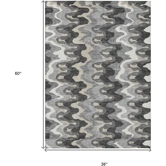 Gray Silver And Charcoal Abstract Washable Indoor Outdoor Area Rug Photo 9