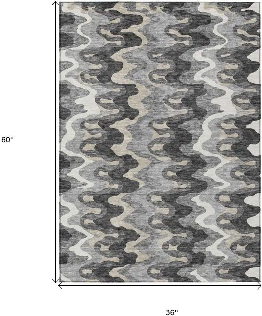 Gray Silver And Charcoal Abstract Washable Indoor Outdoor Area Rug Photo 9