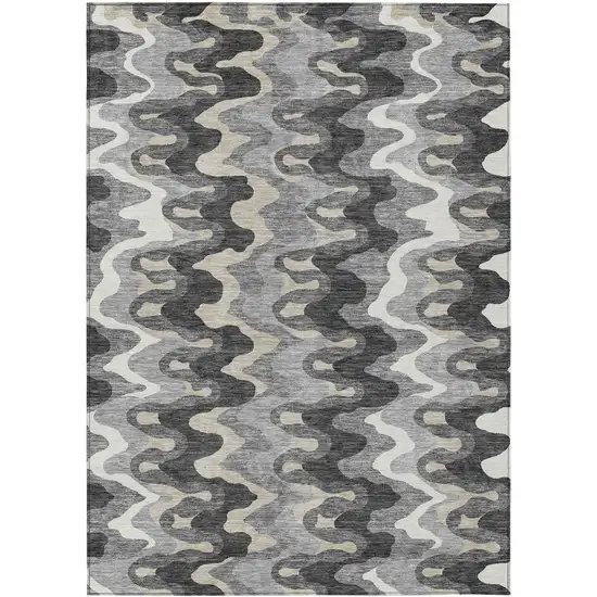 Gray Silver And Charcoal Abstract Washable Indoor Outdoor Area Rug Photo 1