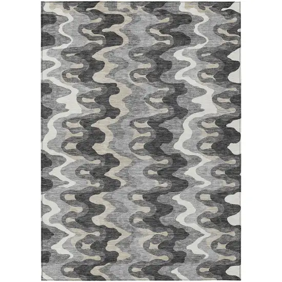 Gray Silver And Charcoal Abstract Washable Indoor Outdoor Area Rug Photo 1