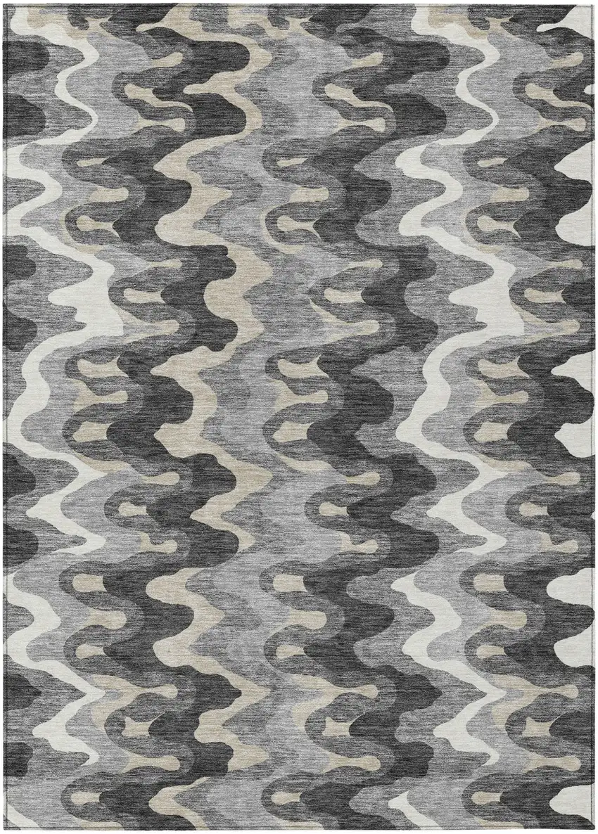 Gray Silver And Charcoal Abstract Washable Indoor Outdoor Area Rug Photo 1