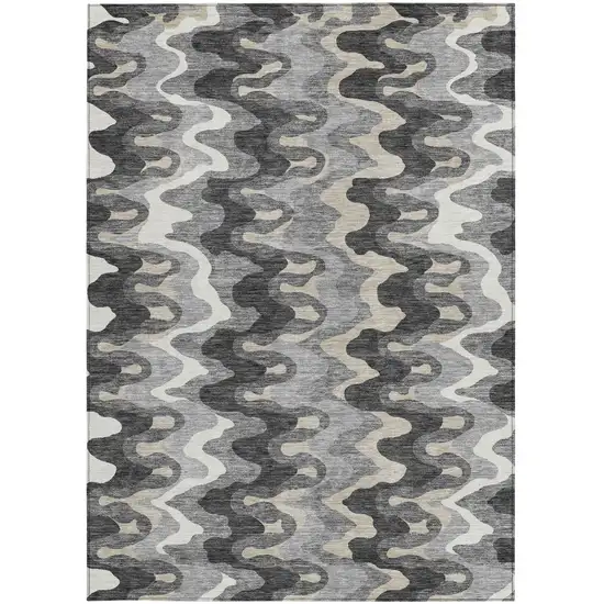 Gray Silver And Charcoal Abstract Washable Indoor Outdoor Area Rug Photo 5