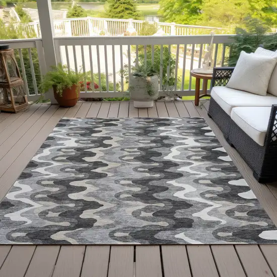 Gray Silver And Charcoal Abstract Washable Indoor Outdoor Area Rug Photo 5