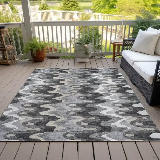 Gray Silver And Charcoal Abstract Washable Indoor Outdoor Area Rug Photo 5