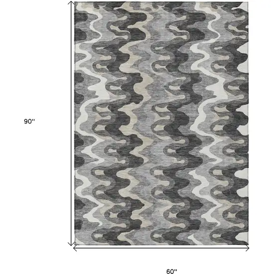 Gray Silver And Charcoal Abstract Washable Indoor Outdoor Area Rug Photo 9