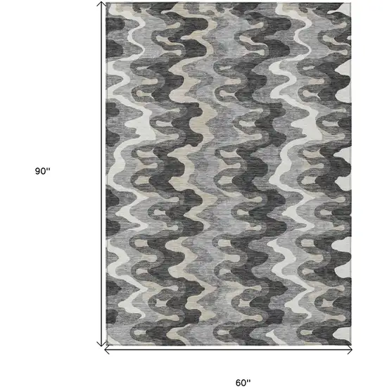 Gray Silver And Charcoal Abstract Washable Indoor Outdoor Area Rug Photo 9