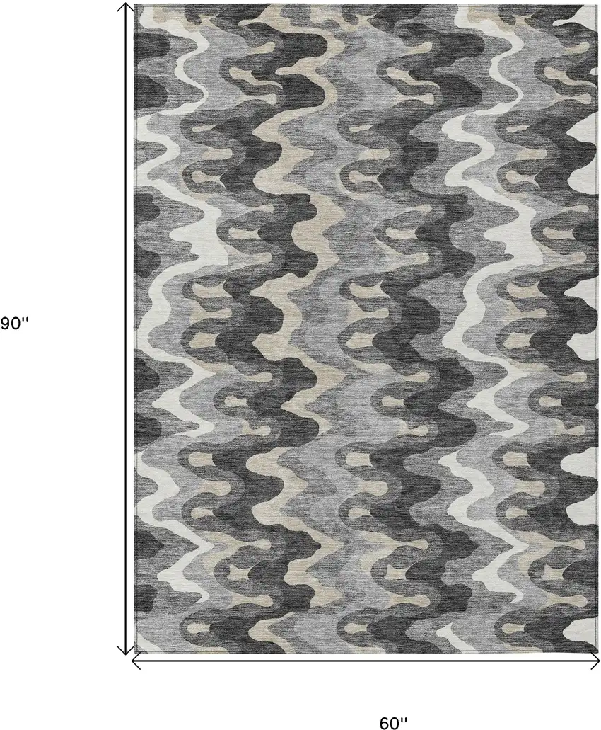 Gray Silver And Charcoal Abstract Washable Indoor Outdoor Area Rug Photo 9