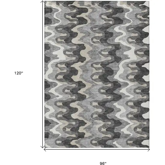 Gray Silver And Charcoal Abstract Washable Indoor Outdoor Area Rug Photo 9