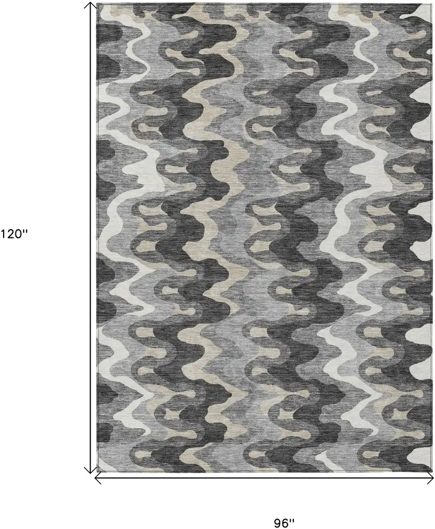 Gray Silver And Charcoal Abstract Washable Indoor Outdoor Area Rug Photo 9