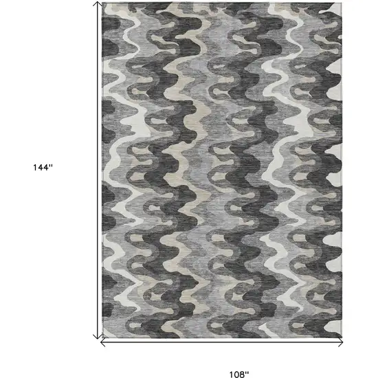 Gray Silver And Charcoal Abstract Washable Indoor Outdoor Area Rug Photo 9
